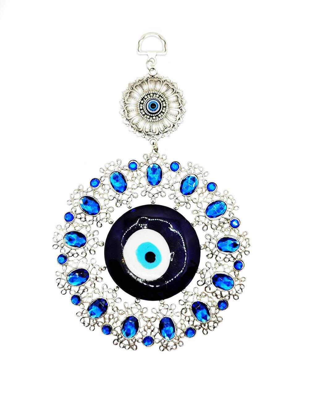 1199 Big Blue White and Black Evil Eye in Blue Crystal Pendant w/Metallic
